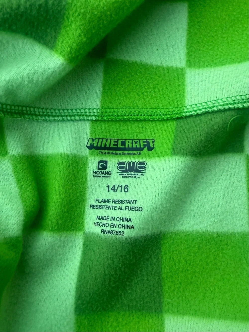Minecraft Creeper One Piece Kids Sleepwear Jumpsuit Costume Youth Size 14/16 EUC